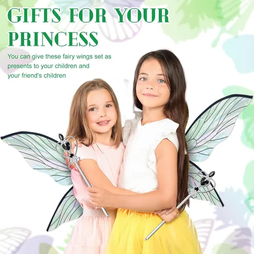 Vista 5 de Jenaai 2 piezas de alas de hada de mariposa para Halloween, accesorios de disfraz para niñas y mujeres adultas con varita para fiesta de cosplay