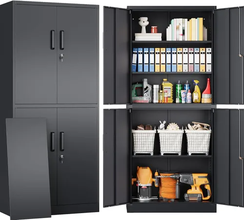 Vista 21 de Armario de almacenamiento de metal negro SISESOL con puertas y estantes, armario de exhibición con cerradura de 36 pulgadas con puertas de acrílico