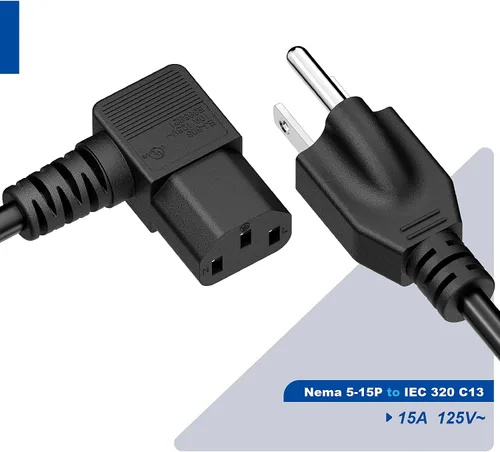 Vista 4 de Cable de alimentación en ángulo recto Nema 5-15P a IEC 320 C13, cable de alimentación de CA macho de 3 clavijas a hembra IEC de ángulo recto de 1 pie