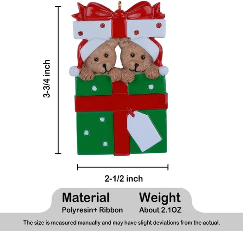 Vista 4 de Adornos de Navidad familiares personalizados 2023 – Adorno de Navidad de familia de 2 osos – Decoración de árbol de caja de regalo de oso