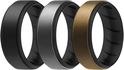 Vista 12 de ROQ Anillo de boda de goma de silicona para hombre, ajuste cómodo, anillo de boda para hombre, duradero, anillo de compromiso de goma transpirable