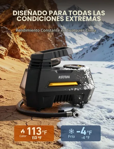 Vista 5 de AstroAI - Inflador de neumáticos - Compresor de aire portátil para neumáticos de auto - Bomba automática de 12 V CC con manómetro digital, con luz