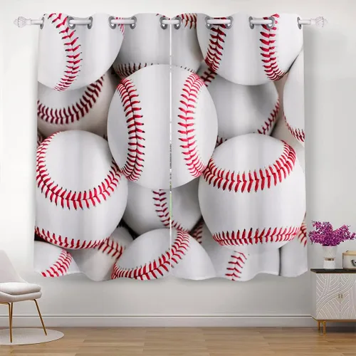 Vista 8 de Cortinas opacas de 42 x 63 pulgadas (2 paneles) con ojales para oscurecer la parte superior para dormitorio y sala de estar, deportes, béisbol