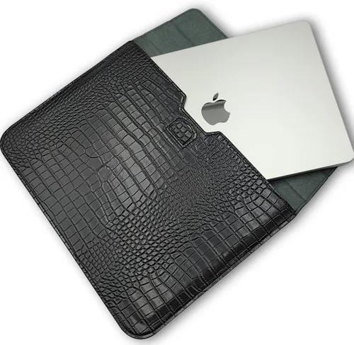 Vista 6 de Funda de cuero de cocodrilo negro para portátiles de 13-13.6