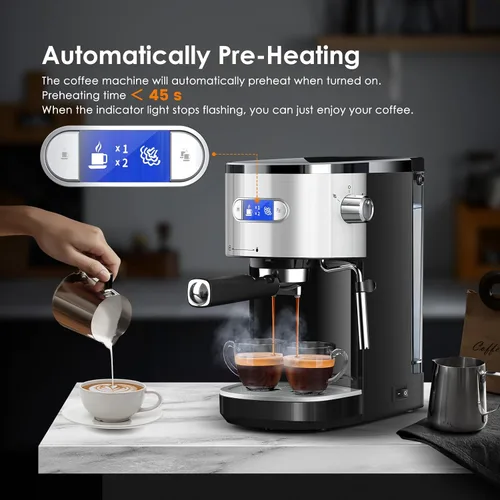 Vista 10 de COWSAR Máquina de café expreso comercial de 20 bares, cafetera compacta con espumador de leche, máquinas de café Expresso con tanque de agua
