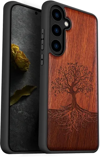 Vista 8 de Carveit Wood Case for Galaxy S24, Eternal Tree, Black Árbol eterno-Madera oscura