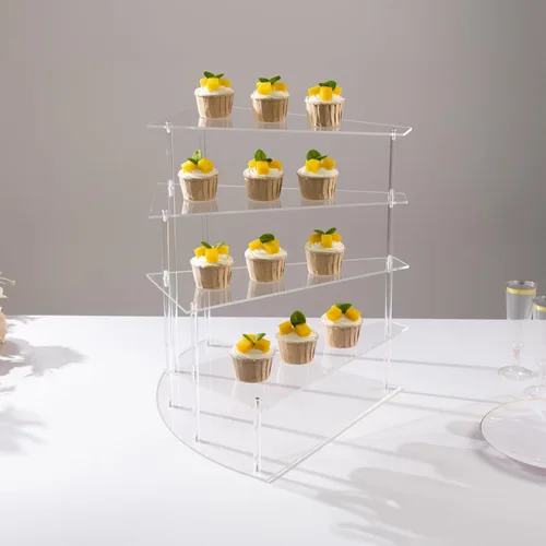Vista 8 de Efavormart - Soporte de plástico transparente para cupcakes de 3 niveles con borde barroco dorado en relieve, soporte redondo de postres