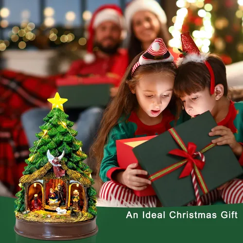 Vista 7 de Árbol de Navidad Iluminado y Animado Escena de Natividad del Pesebre, Figuras Musicales de la Familia de Ángeles con Luz LED que Reproduce Música