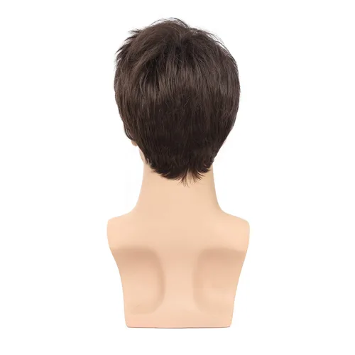 Vista 6 de Kaneles Mens Wig Short Drak Brown Wigs Layered Natural Cosplay Party Costume Hair Full Wig for Male Guy