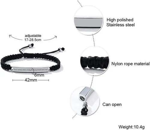 Vista 77 de Pulsera de urna personalizada para cenizas, recuerdos de joyería de cremación para mujeres y hombres, pulsera ajustable de cuerda tejida hecha a