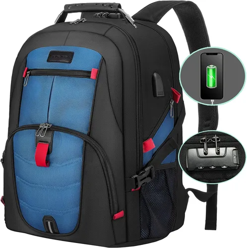Vista 7 de Mochila grande de viaje y para laptop, es impermeable, antirrobo, con cerradura y puerto de carga USB, para negocios, hombres, mujeres, escuela