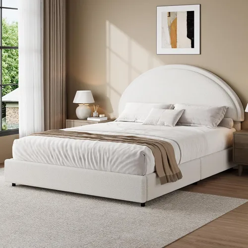Vista 15 de Base de cama REVOMINCA tamaño Queen, base de cama tapizada de plataforma con cabecero, cama de plataforma suave con esquinas redondas, no se Dgery