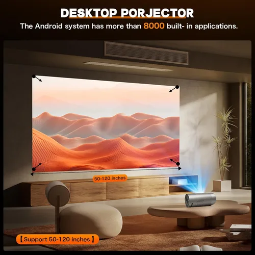 Vista 3 de Proyector inteligente con WiFi y Bluetooth, mini proyector compatible con 4K 1080P, proyectores de película portátiles aplicaciones integradas