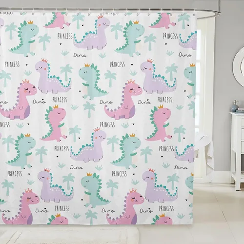 Vista 28 de Erosebridal Cortina de Ducha de Dinosaurio de Dibujos Animados 3D para Niños Varones Adultos Baño Selva Dino Tela Cortina de Baño 72" An x 72 L