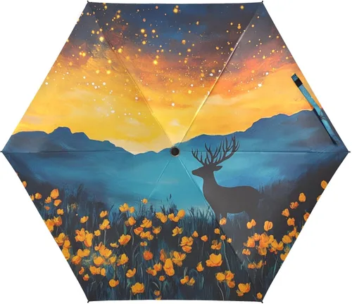 Vista 10 de Sombrilla de viaje plegable compacta con protección UV para 99% de protección UV, resistente al viento, a prueba de lluvia, pequeña sombrilla