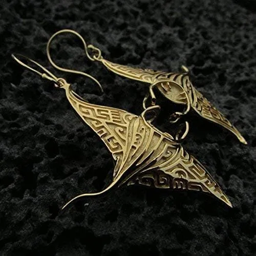 Vista 7 de Pendientes de mantarraya de mantarraya de oro vermeil de oro de 18 quilates Océano Playa Regalo Joyas Hechos a mano Únicos