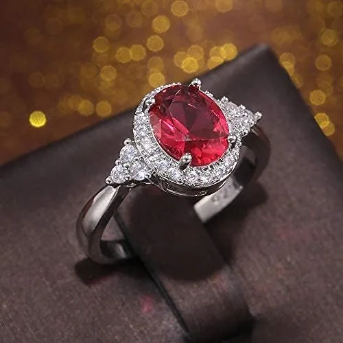 Vista 3 de Sdouefos Anillo de compromiso para mujer de plata de ley 925, con microincrustaciones de rubí oval, color rojo (6)