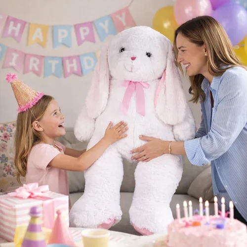 Vista 9 de Lujoso conejo gigante de peluche que mide sobre los 5 ft de alto y 7 ft parado con sus orejas extendidas