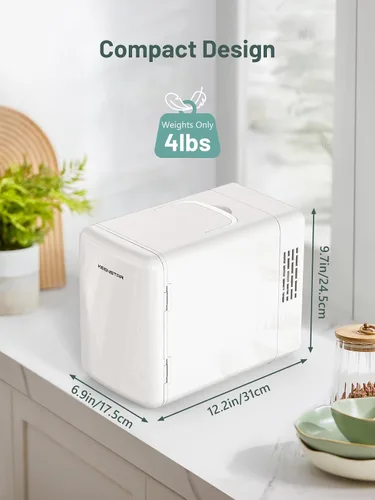 Vista 9 de KEENSTAR Mini refrigerador, mini refrigerador de 6 litros/8 latas, refrigerador pequeño de 110V AC/12V DC enfriador y calentador para dormitorio