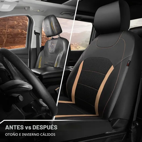 Vista 6 de CAR-GRAND Fundas de asiento de automóvil de cuero solo delanteras, fundas de asiento de malla de aire transpirable, protector de asiento universal