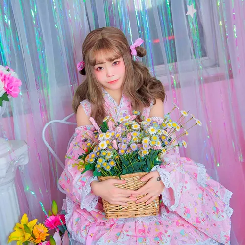 Vista 6 de BelugaDesign Vestido Kawaii Lolita Lindo juego de 8 piezas rosa pastel Falda camisa, cinturón manga lazo para mujer