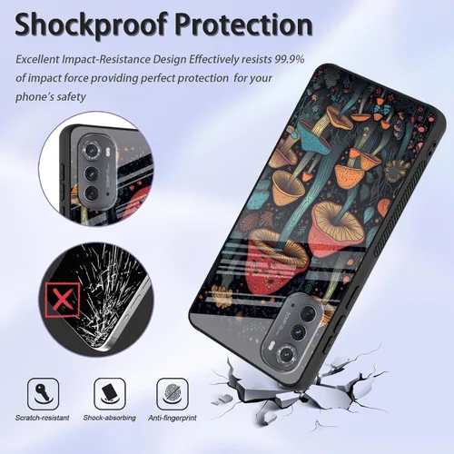Vista 19 de Funda para Motorola Moto Edge 2022, cubierta trasera de vidrio templado con protector de pantalla, funda protectora a prueba de golpes para Motorola
