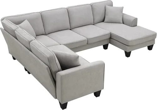 Vista 98 de Quarte Sofá seccional en forma de U, sofá modular con dos asientos individuales, dos sillas, combinación de bricolaje, tela de hilo en bucle Beige/5