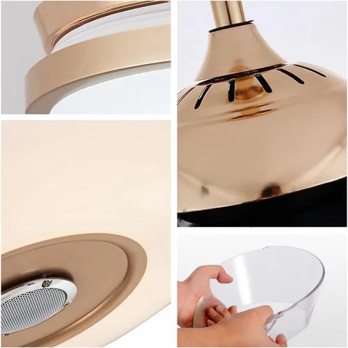Vista 7 de Fandian Ventiladores de techo inteligentes modernos de 36 pulgadas con luz, candelabros con altavoz Bluetooth, 7 colores retráctiles con control
