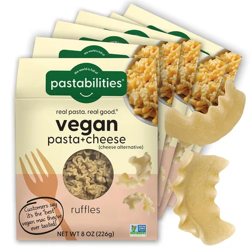 Vista 3 de Pastabilities Vegan Ruffles - Macarrones con queso - Tamaño familiar - Sirve 4, pasta a base de trigo, delicioso sabor, sin OMG, pasta y queso