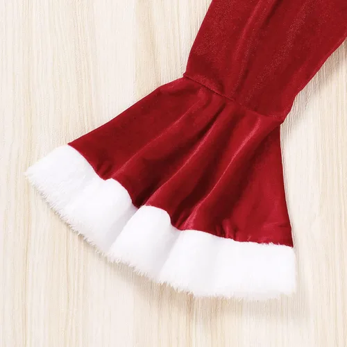 Vista 6 de AGQT Traje de Navidad para niñas pequeñas, conjunto de pantalones Snta Claus de manga larga, pantalones acampanados, sombrero talla 2-8T