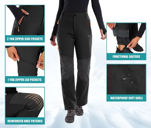 Vista 4 de IUGA Pantalones de nieve para mujer, impermeables, aislados, softshell, con forro polar, para snowboard, 4 bolsillos