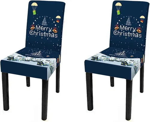 Vista 17 de XMNTG Juego de 6 fundas elásticas para sillas de comedor de Navidad, fundas para sillas Parsons, campanas de lazo, estampadas, extraíbles