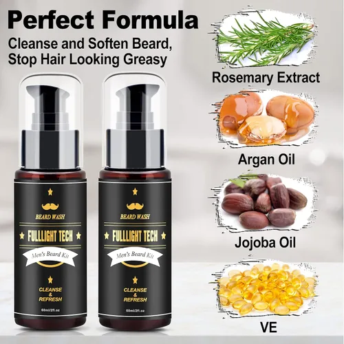 Vista 2 de FULLLIGHT TECH Kit de cuidado de barba para hombre, 2 unidades, champú de aceite de argán y aceites de jojoba, extracto de romero para un
