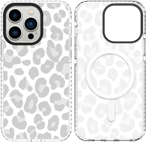 Vista 22 de SAKUULO Funda magnética para iPhone 11 Pro Max [Compatible con MagSafe] Patrón de Estampado de Leopardo Gris Claro Funda de Carga Inalámbrica