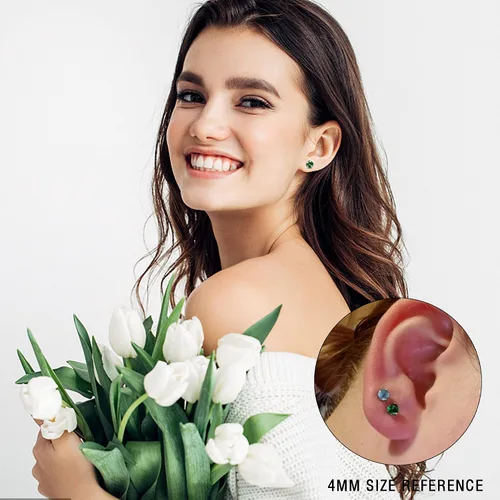 Vista 6 de Jstyle Aretes hipoalergénicos para mujeres y hombres, aretes de acero inoxidable quirúrgico con piedra natal, aretes coloridos de circonita cúbica
