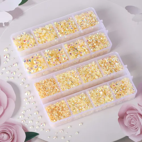 Vista 6 de 10400 diamantes de imitación beige, cristales de resina de gelatina para uñas, cristales de bricolaje con parte trasera plana no termoadhesivos