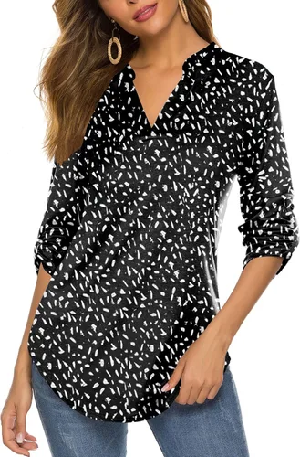 Vista 14 de Halife Blusa de trabajo con cuello en V y manga 3/4 enrollable, estampado c-army verde