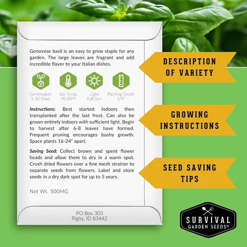 Vista 4 de Survival Garden Seeds Culinary Herb Collection - Bóveda de semillas de perejil rizado, cilantro, albahaca, cebollino, tomillo, semillas de reliquia