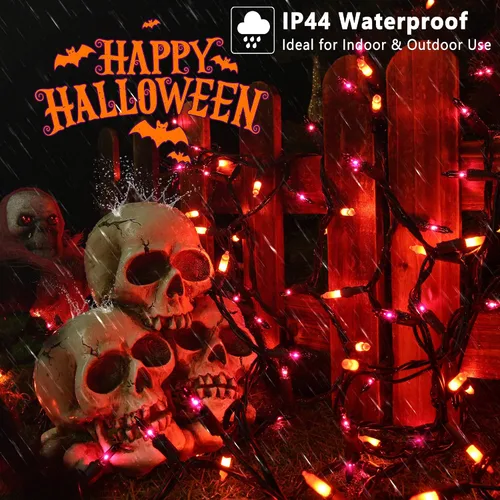 Vista 3 de Brizled Guirnalda de luces de Halloween naranja y morado, 100 luces