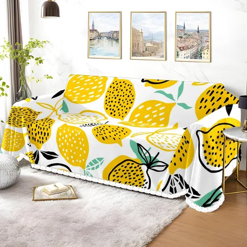 Vista 3 de Funda de sofá amarilla con estampado de limón y funda de sofá para sillón, funda resistente a las manchas, protector universal de muebles