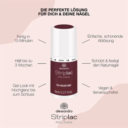 Vista 5 de alessandro Striplac - Esmalte de uñas para despegar o remojar - 126 terciopelo rojo para mujer - 0.27 onzas