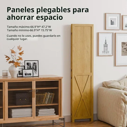Vista 3 de Cozy Castle Divisor de habitación de madera, 3 paneles de pantalla de privacidad de 66.9 pulgadas, divisor de pared plegable, separador