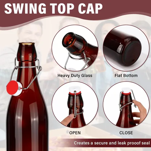 Vista 3 de Aoriher 12 botellas de vidrio ámbar de 25 onzas, botellas de vidrio con tapa abatible con tapas herméticas para cerveza casera, extracto