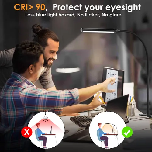 Vista 3 de ShineTech Lámpara de escritorio LED con abrazadera, con clip que cuida los ojos, luz de escritorio con 3 modos de color y atenuación continua