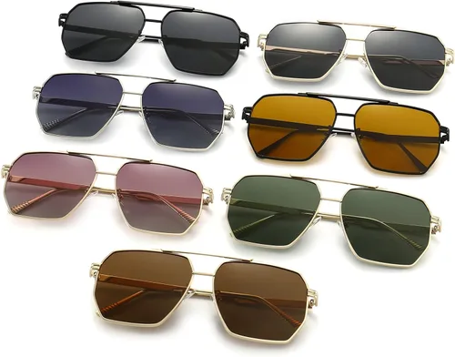 Vista 6 de Kelens Lentes de sol polarizados cuadrados de gran tamaño para mujeres y hombres, marco de metal retro, tonos vintage, lentes de sol de moda UV400