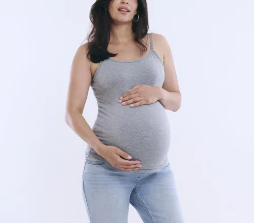 Vista 40 de Motherhood Maternity Camiseta sin mangas de lactancia con clip para mujer con correas ajustables y brasier integrado para lactancia materna