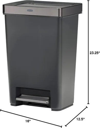 Vista 7 de Rubbermaid Serie Premier IV Contenedor de basura con tapa para pisar para el hogar y la cocina, 12.4 galones, tapa de acero inoxidable color carbón