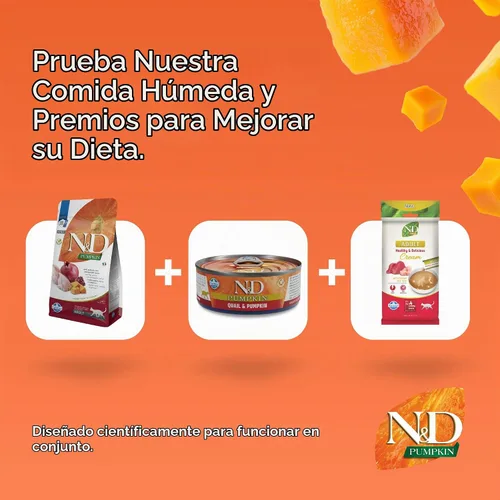 Vista 8 de Farmina N&D, receta de calabaza y codorniz de calabaza, comida seca para gatos adultos, 3.3 libras