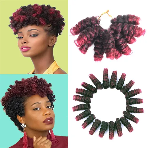 Vista 46 de Saniay - 3 paquetes de trenzas de ganchillo cortas trenzadas de ganchillo con espiral, rizos con espiral jamaicana, 20 mechones por paquete