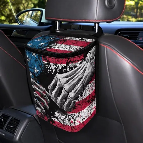 Vista 24 de Talayituse Cubo de basura portátil con estampado de camuflaje de bandera estadounidense, accesorios interiores de vehículos multifuncionales